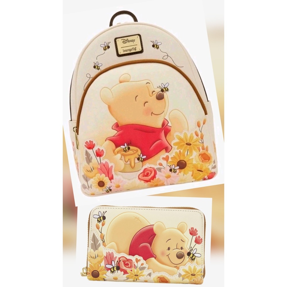 NEW Loungefly Disney Winnie the Pooh Honey & Flowers Mini Backpack & WALLET